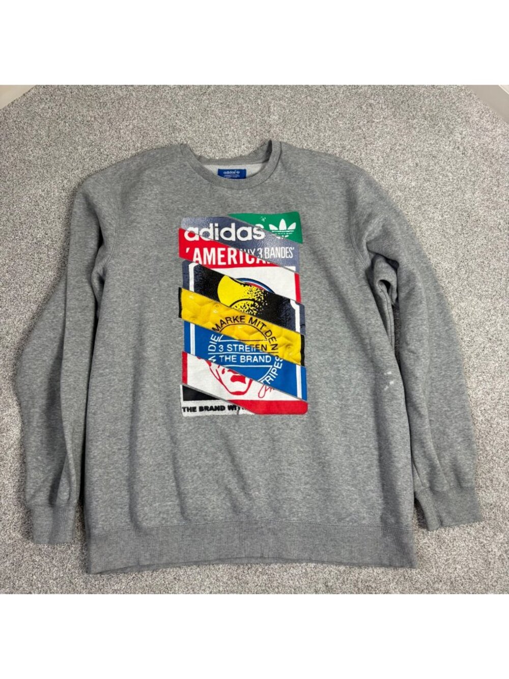 Adidas Originals Labels Sweatshirt Mens XL Crew Neck Heather Grey Sporty flaw